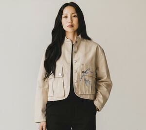 Karl Kani Canvas Jacket Graffiti Print Lined Beige Overshirt Size 0